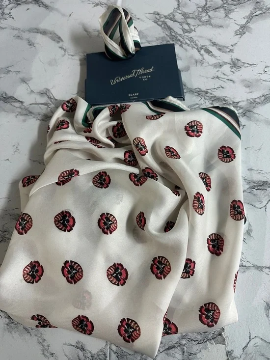 Universal Thread Cream Floral Dot Pattern Square Scarf - Picture 6 of 11